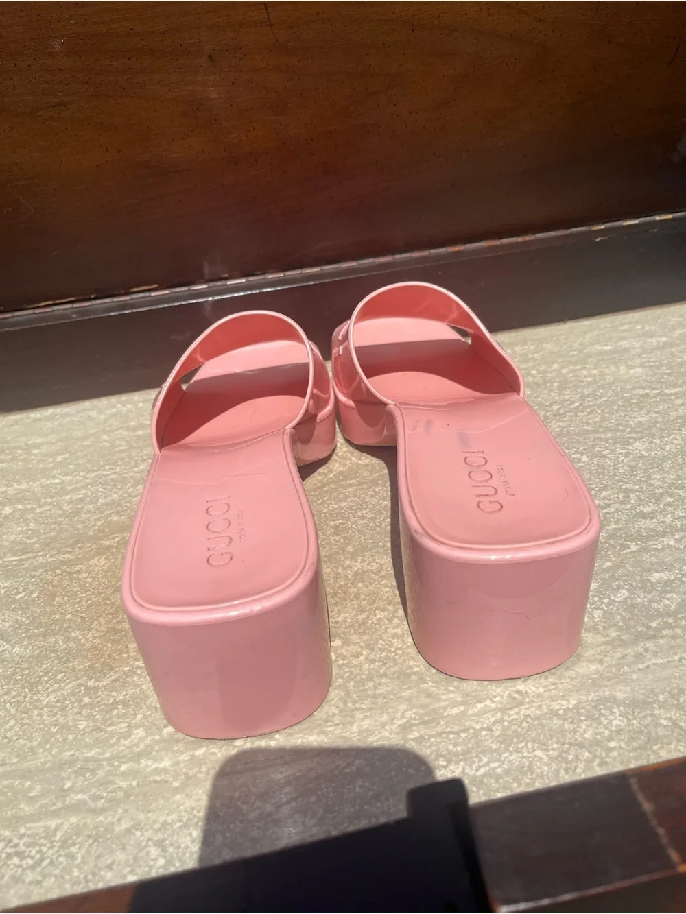 Gucci Pink Platform Slide Mules
